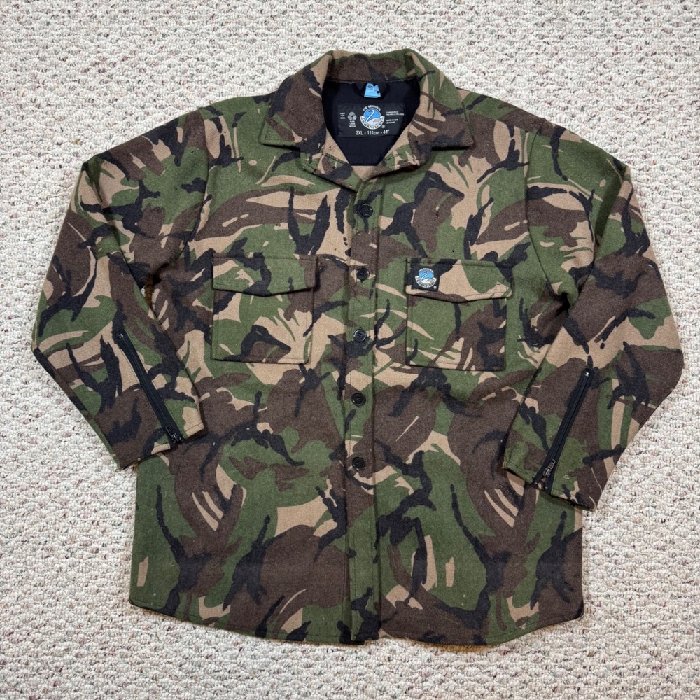 Vintage Swanndri Wool Camo Shirt Jacket Men 2XL New Zealand DPM Bush MOTH DAMAGE